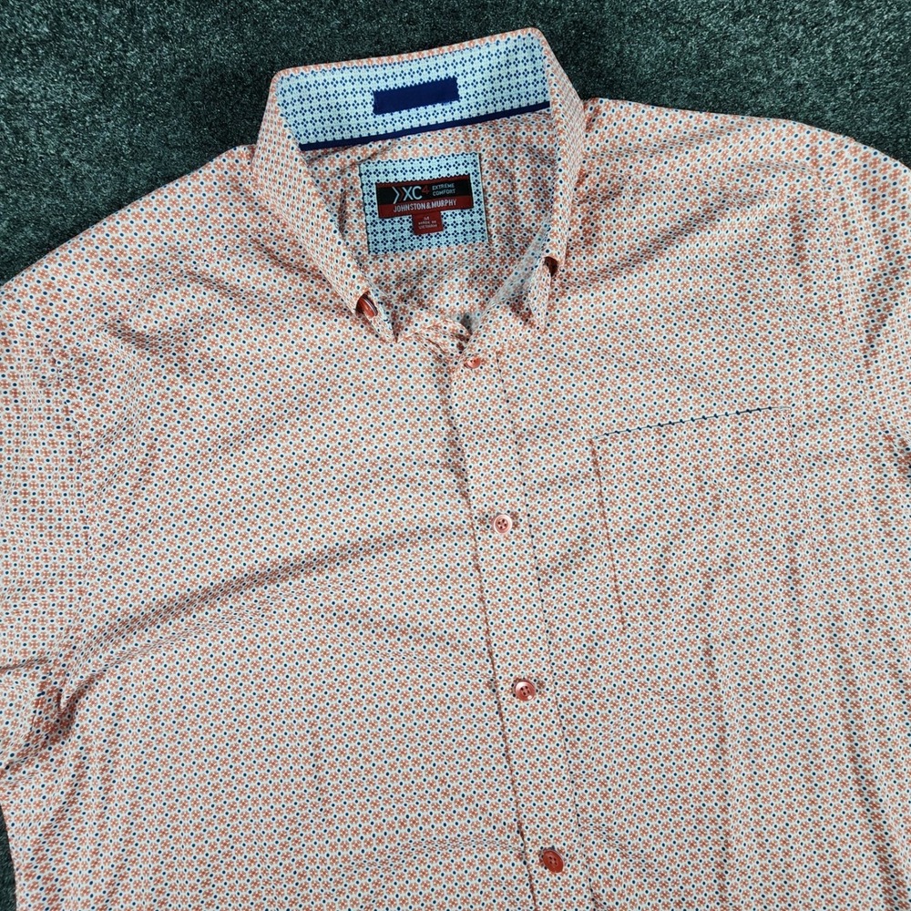 Johnston & Murphy XC4 Shirt Mens Medium Orange Blue Geometric Short Sleeve